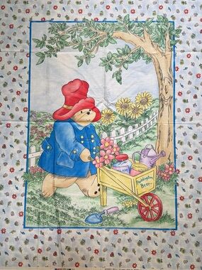 🌸2/$70 - Vintage Fabric Panel Paddington Bear Garden Print Panel